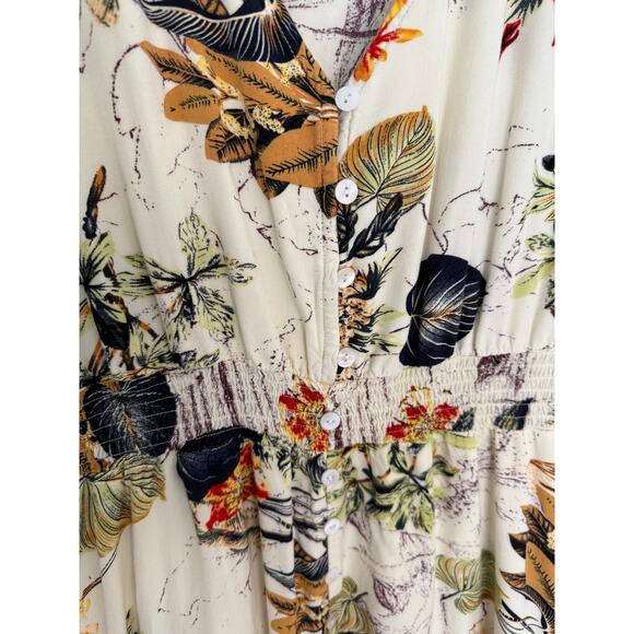 Floral Button Front Maxi Dress Women’s XL Short Sleeve Lined Boho Summer Outfit - Picture 4 of 7